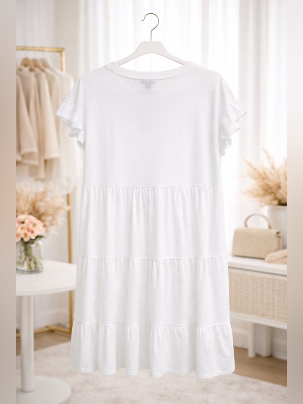 J.Crew White Tiered Dress Ruffle Sleeve Cotton Babydoll Casual Summer Dress Med - Picture 6 of 6
